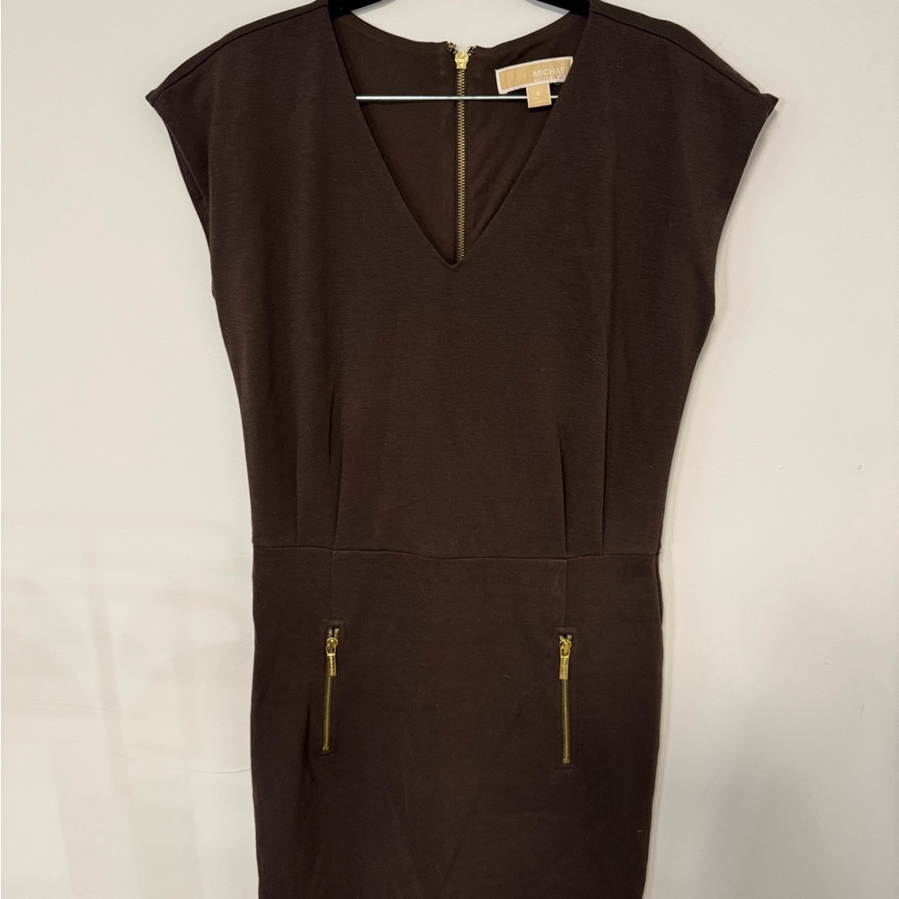MICHAEL Michael Kors Chocolate Mini Dress with Gold Zippers